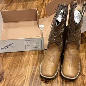 Old West Kids Tan and Brown Boots -2D